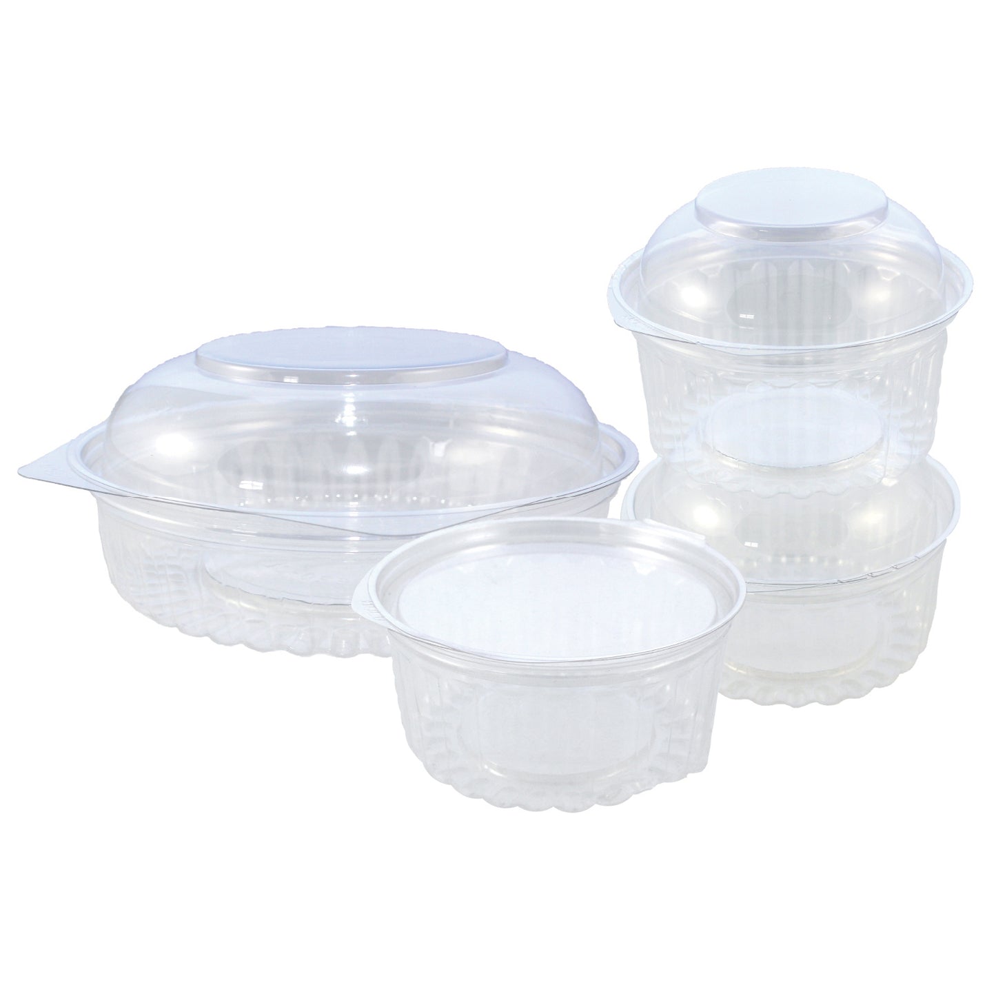 Round Containers with Hinged Dome & Flat Lid (Showbowls)